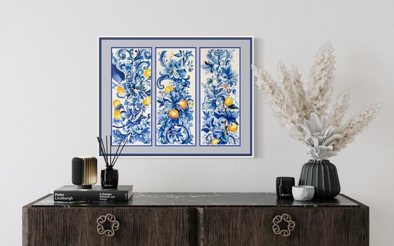 Azul & Citrus Triptych