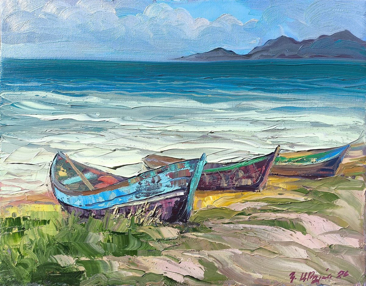 Boats By The Shore By Kamo Atoyan, 16 X 12, Artwork For Sale On Artfinder
