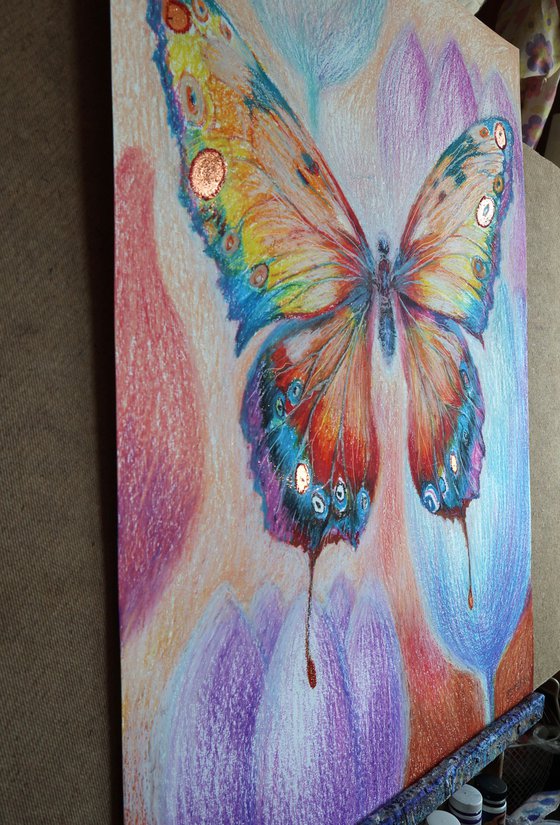 Vibrant Flight, Paper, Oil Pastel, 86x59 cm