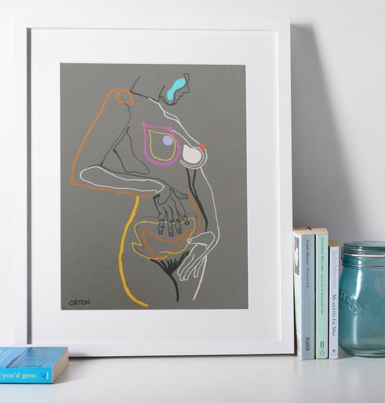 Female Nude Torso Study Art Figure Study Original Pastel Life Drawing