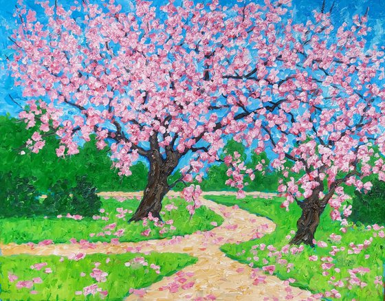 two blossom trees