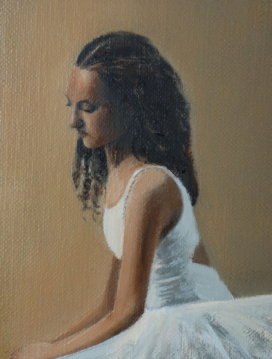 On the Steps, Ballerina Portrait, Girl, Ballet Painting Framed