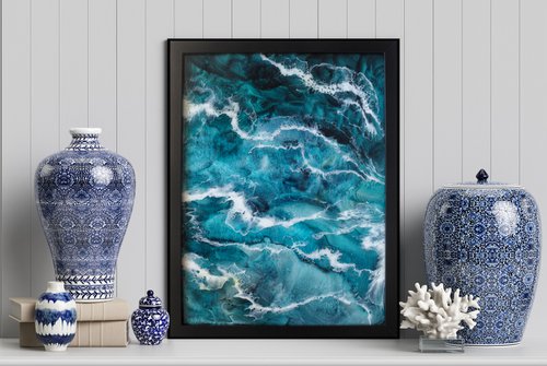 Turquoise watercolor sea by Delnara El