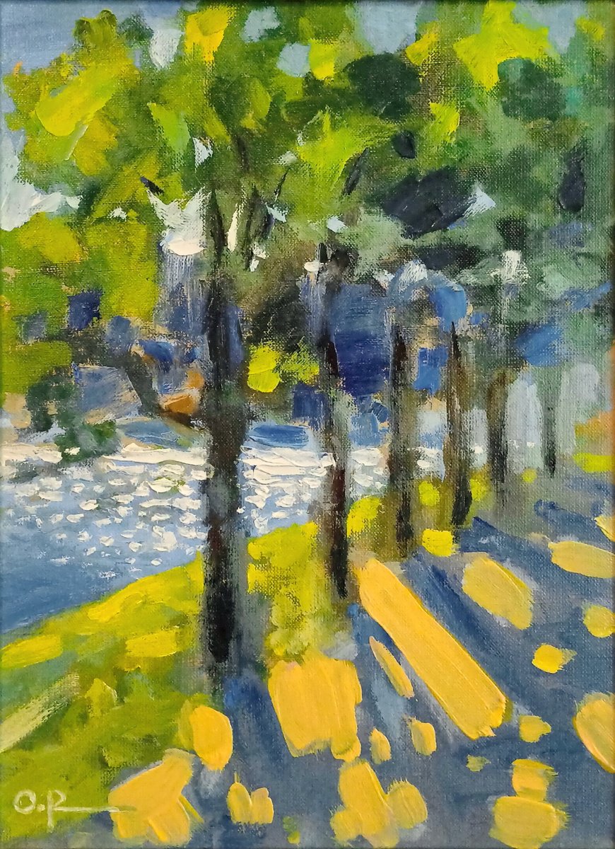 Impressionistic Landscape Oil Painting By Oleh Rak, 12 X 16", Impression. By The Lake, Original Artwork