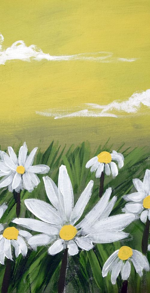 original painting on canvas hand made flowers english countryside abstract landscape butterfly daisy floral flower artwork painting art canvas - 16 x 20 inches canva by Stuart Wright