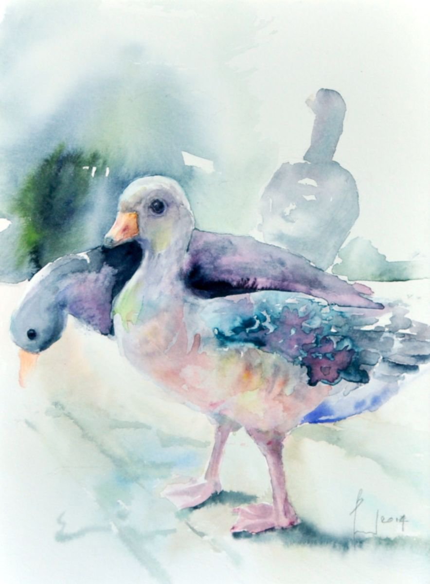 THE DUCKS. 2014 original watercolour by Beata van Wijngaarden