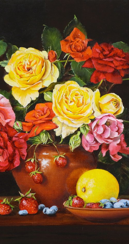 Garden Roses and Little Bird by Natalia Shaykina