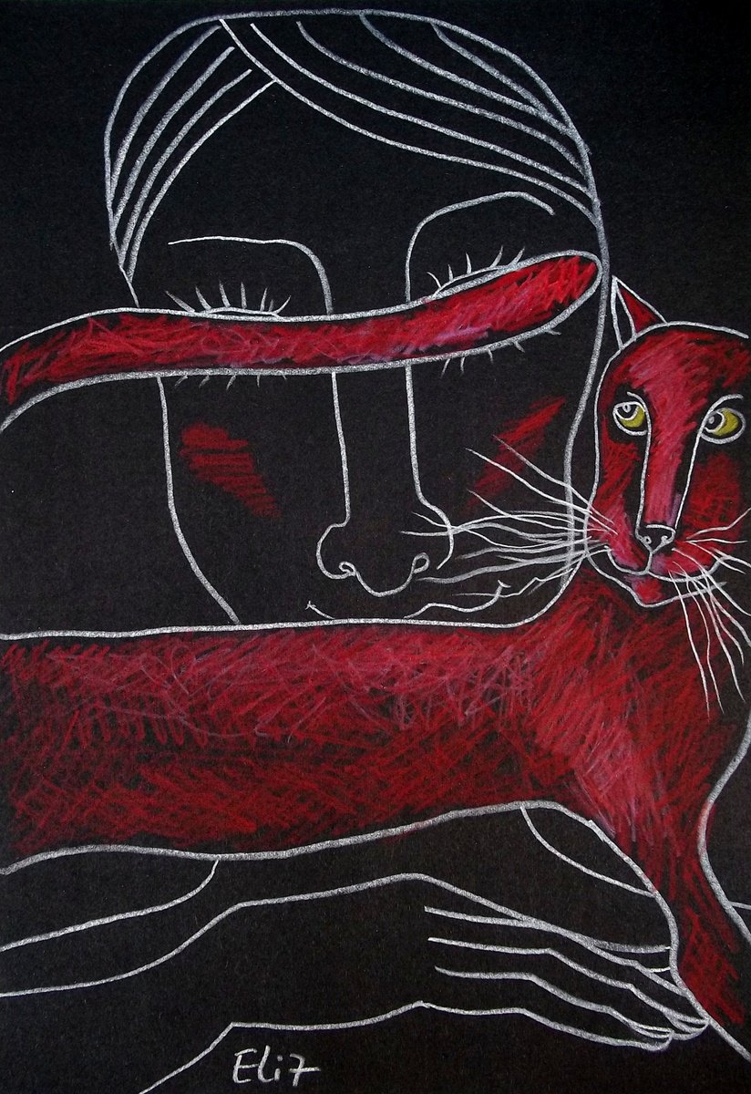 Expressive Animal Pencil Drawing By Elisheva Nesis, 9 X 13, Rose Colored Glasses, Original Artwork