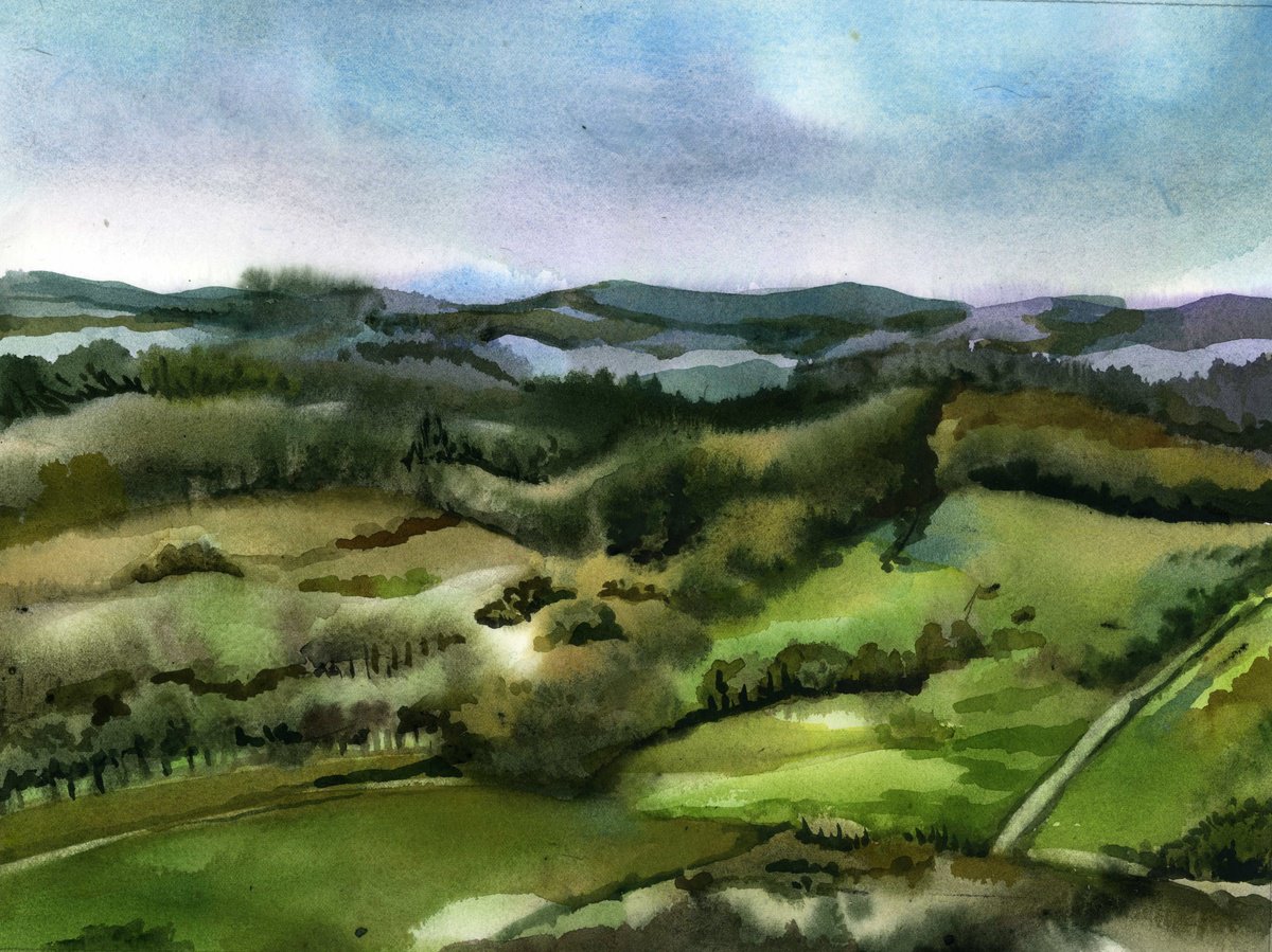 Impressionistic Landscape Watercolour By Alfred Ng, 13 X 10, Autumn Landscape, Original Artwork