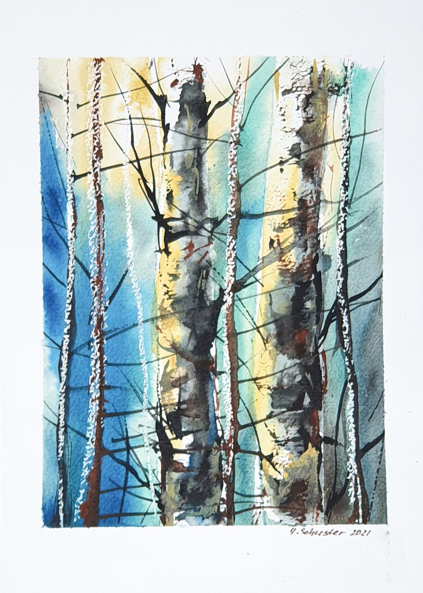 13/20 ORIGINAL WATERCOLOR painting. Trees series by Yulia Schuster