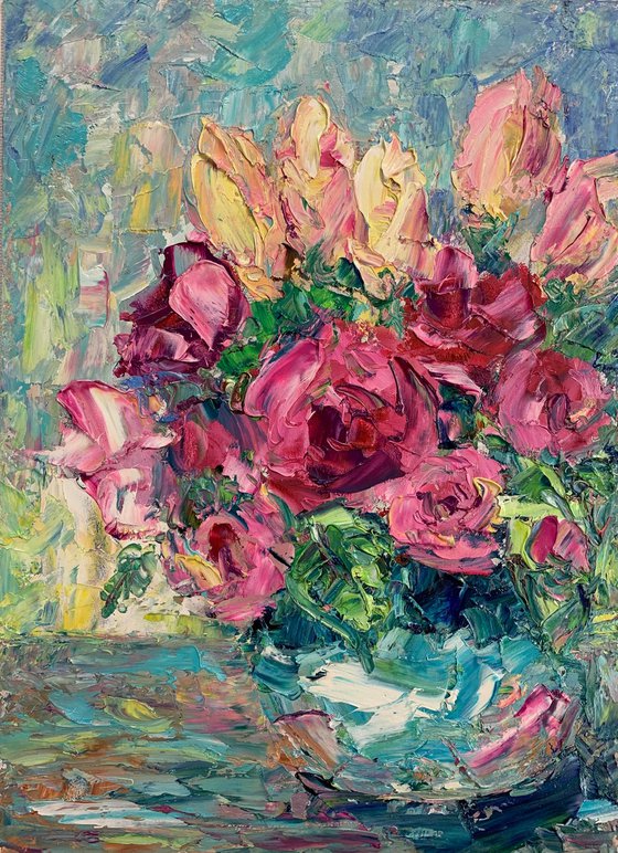 (Reservation) Original Art, Roses Painting, Original Art, Flowers Rose Painting, Floral Art by Kseniya Kovalenko