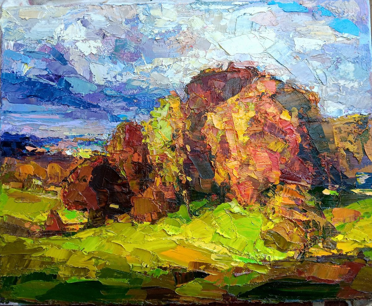 Expressive Landscape Oil Painting By Ruslan Khais, 20 X 16", October, Original Artwork