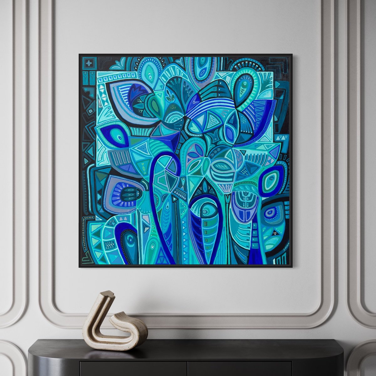 Geometric Abstract Acrylic Painting By Samantha Malone, 37 X 37", Growing Wild, Original Artwork