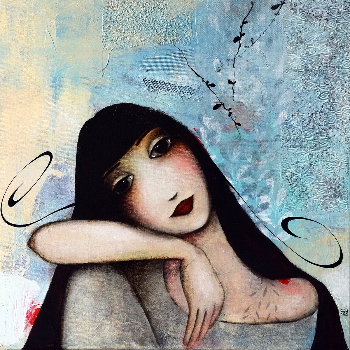 Expressive Portrait Acrylic Painting By Armandine Js, 24 X 24, Je Reste, Original Artwork