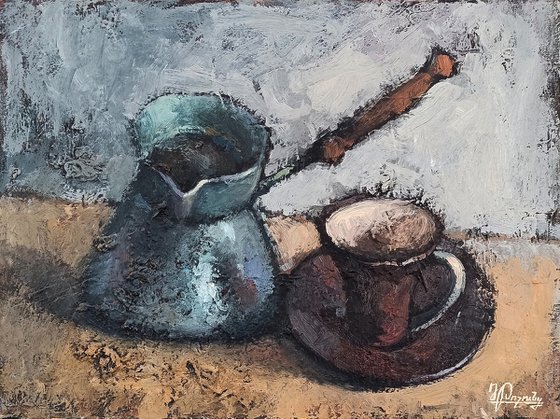 Still life - coffee time (40x30cm, oil painting, ready to hang)