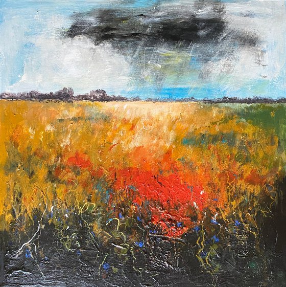 Orange Field with blue cornflowers (framed)