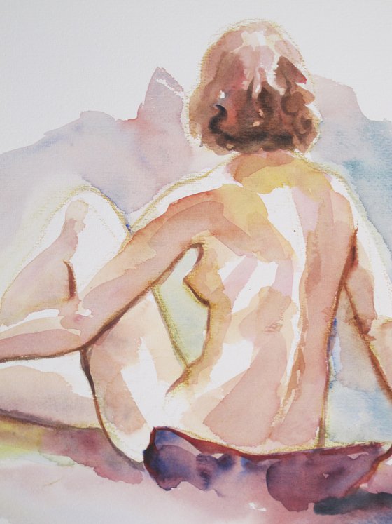 Seated female nude back study
