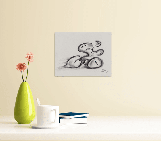 Esquisse fusain, Cycliste, dessin rapide A5