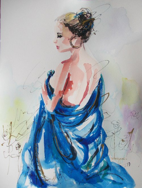 Wrapped  -Figurative Watercolor on paper by Antigoni Tziora