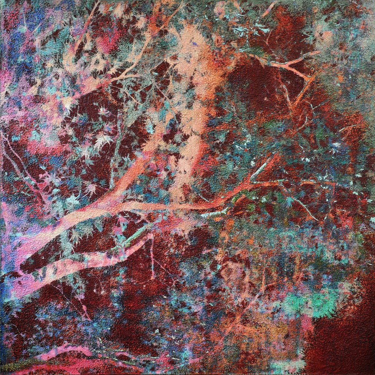 Landscape Painting By Karin Vermeer, 47 X 47", Oxidized Burgundy Tree Leaves, Original Artwork