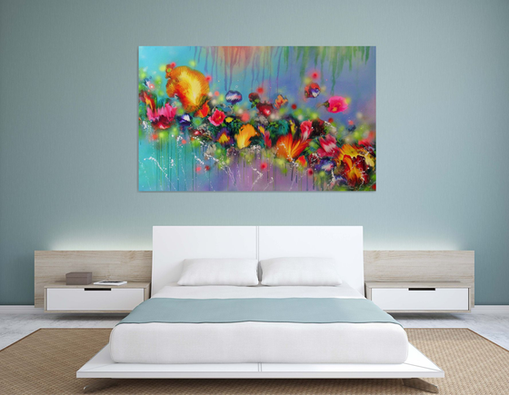 "Fairy Flowers" VERY LARGE Floral Painting