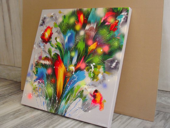 ”Summer Bouquet” Original Abstract Painting 27.5” x  27.5”-- (70 x 70 cm)