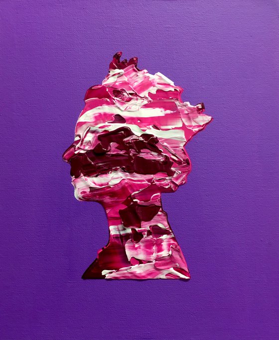 Queen #58 on purple background , purple and pink Marble inspired by Queen Elizabeth II