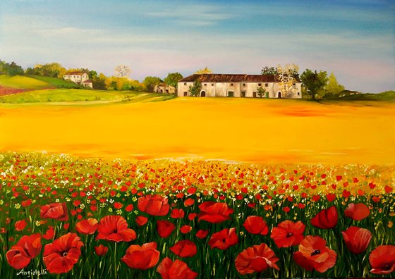 Spring  - original painting -countryside landscape