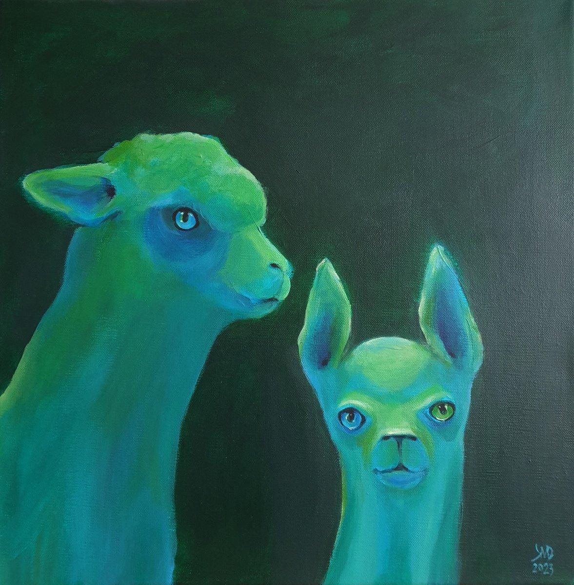Surrealistic Animal Acrylic Painting By Ksenia June, 16 X 16", Beside You / Mother