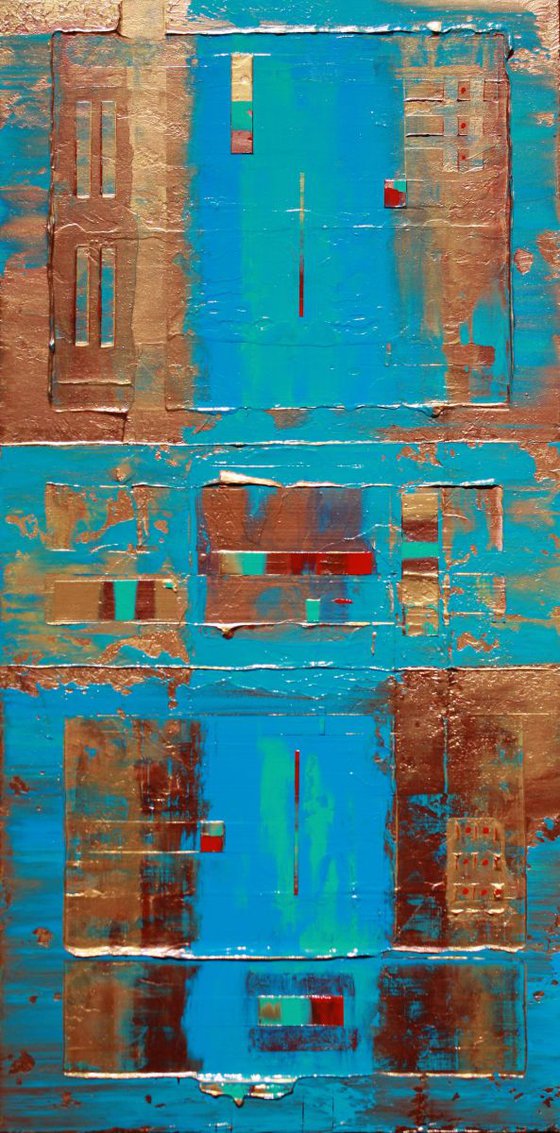 Primitive Blue, Copper, Gold Abstract