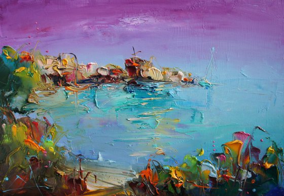 The purple bay, oil painting seascape