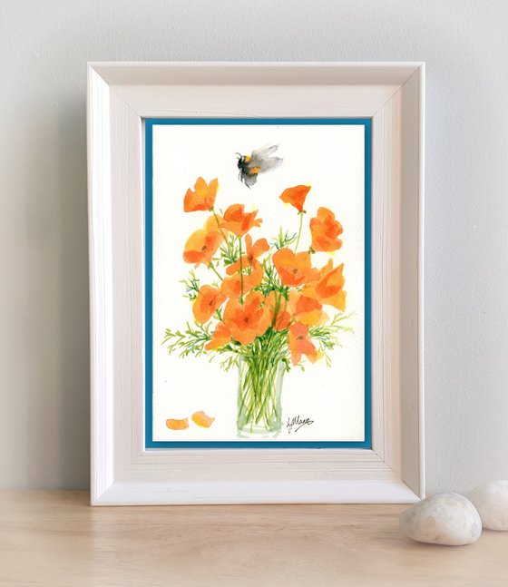 Poppies and Bee