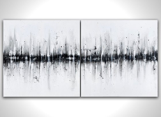 XL Black and White Grey Large Abstract Interference
