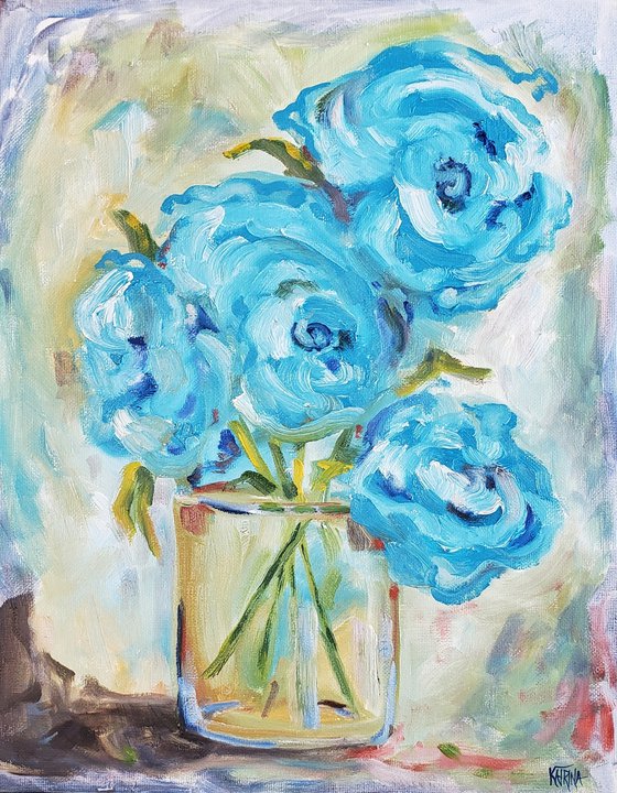"Kindness" - Flowers - Still Life - Blue