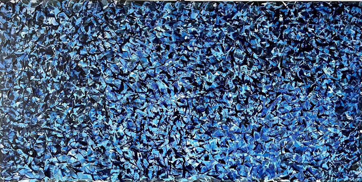 Abstract Acrylic Painting By Juan Jose Garay, 79 X 39", Ultramarine Blue Abstract, Original Artwork