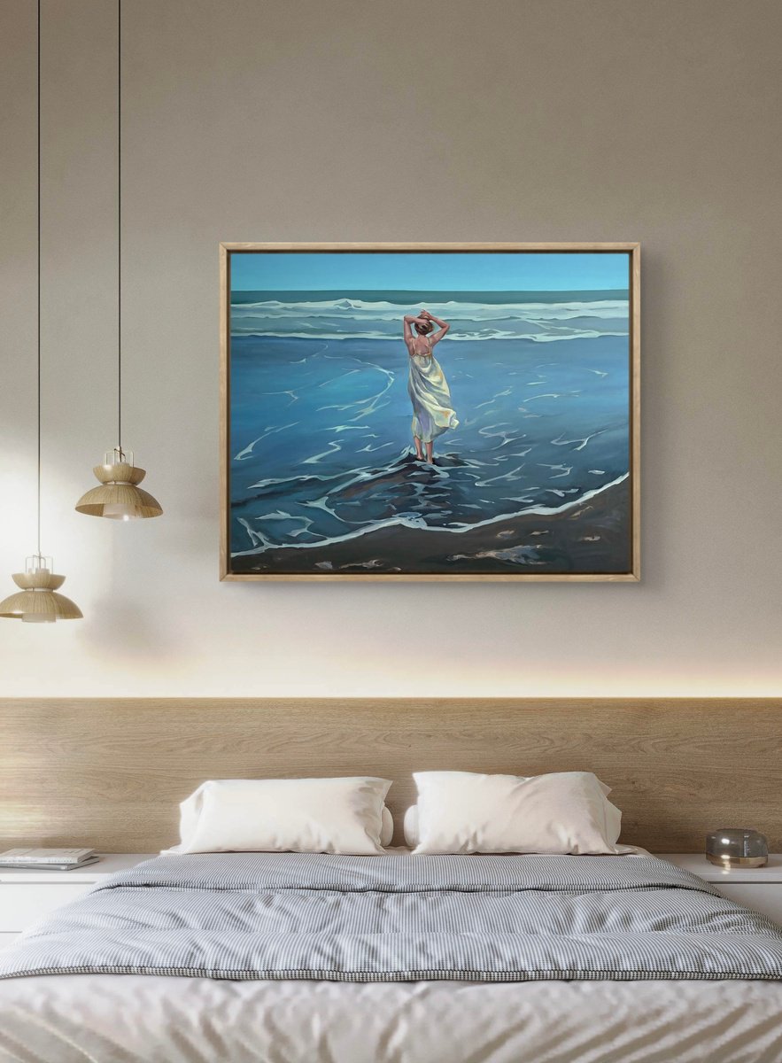Photorealistic Oil Painting , Ocean.girl In Sundress By Guzel Min, 36 X 28, Artwork For Sale On Artfinder