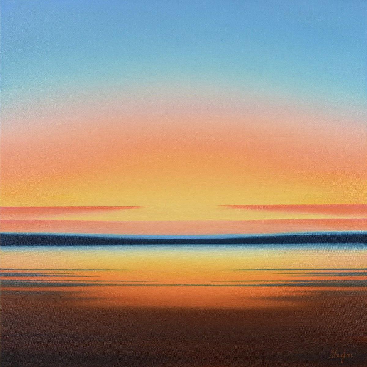 Impressionistic Landscape Oil Painting By Suzanne Vaughan, 24 X 24", Golden Evening, Original Artwork