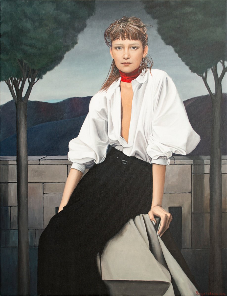 Red Scarf By Nataliya Bagatskaya, 26 X 33, Artwork For Sale On Artfinder
