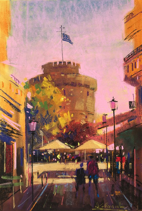 The handmade pastel painting "Thessaloniki, Greece"