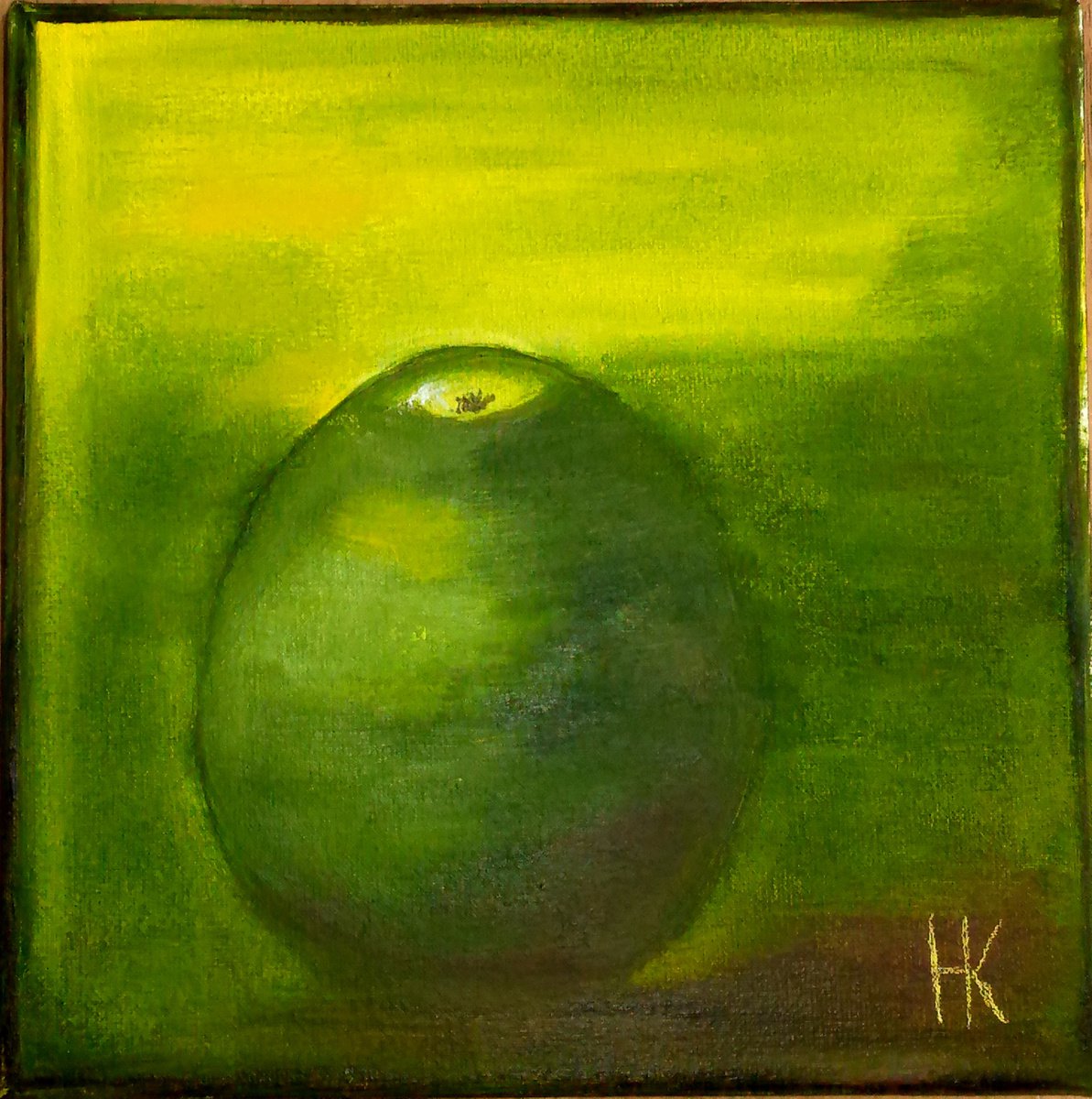 Apple Painting Fruit Original Art Green Apple Small Still Life Canvas Artwork Ready to Han... by Halyna Kirichenko