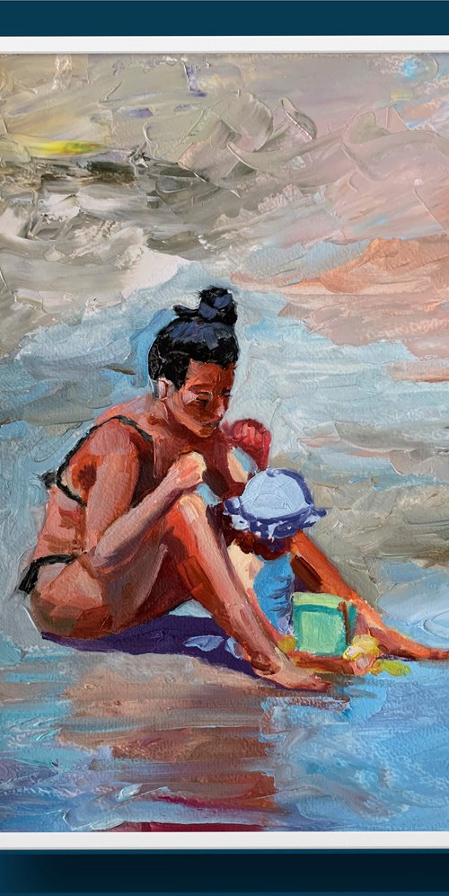 Vacation in Italy, mom with a kid on the beach. #2 by Vita Schagen