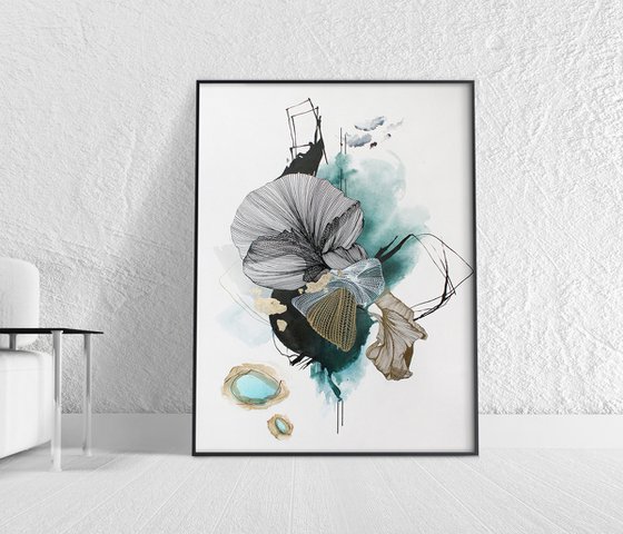 "Concord 5" Teal white abstract art