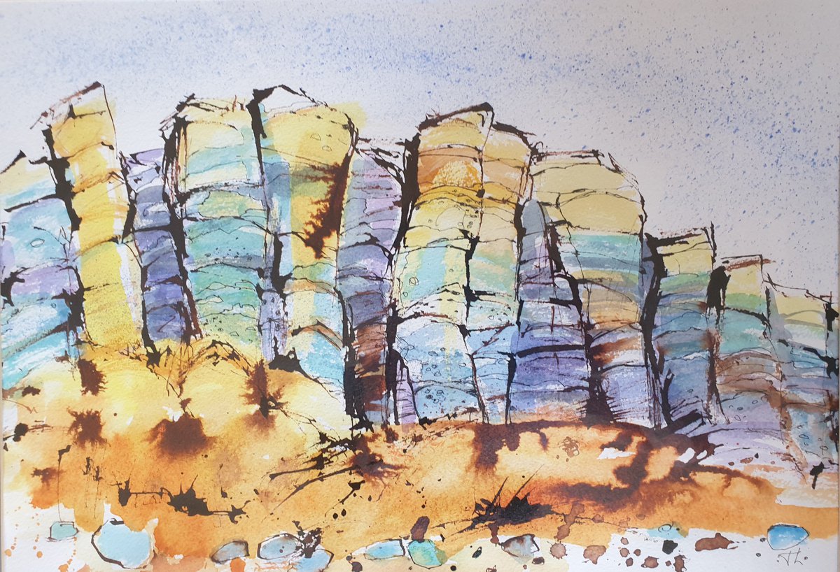 Golden Stanage crags, Peak District by Jean Luce