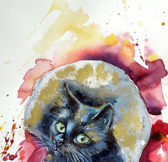 Black cat in gold IV