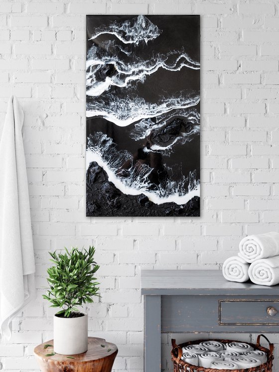 Dreams of Iceland - black and white original seascape 3d artwork