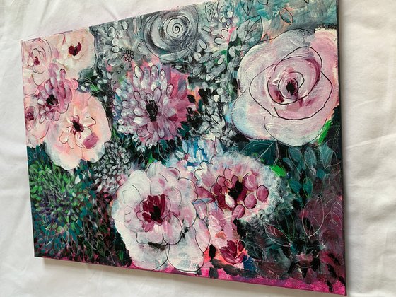 Flower Painting Wall Art, Acrylic on Canvas Home Decor Original Artwork For Sale