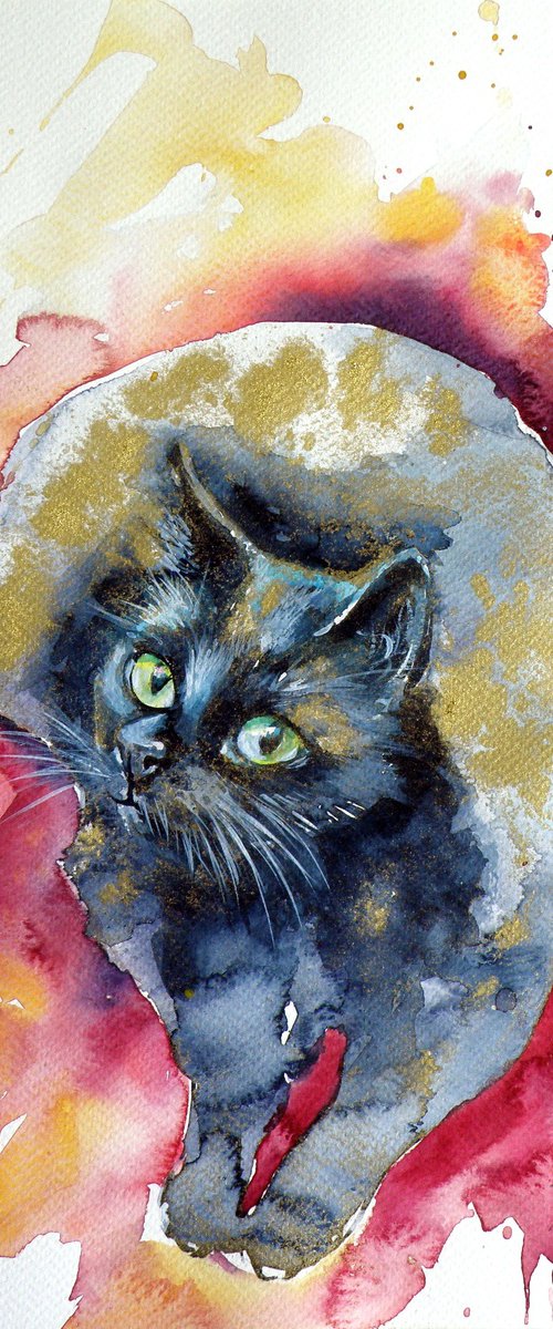 Black cat in gold IV by Kovács Anna Brigitta