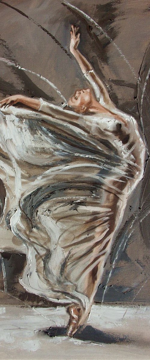 " BUTTERFLY ... "- ballerina liGHt ballet ORIGINAL OIL PAINTING, GIFT, PALETTE KNIFE by Monika Luniak