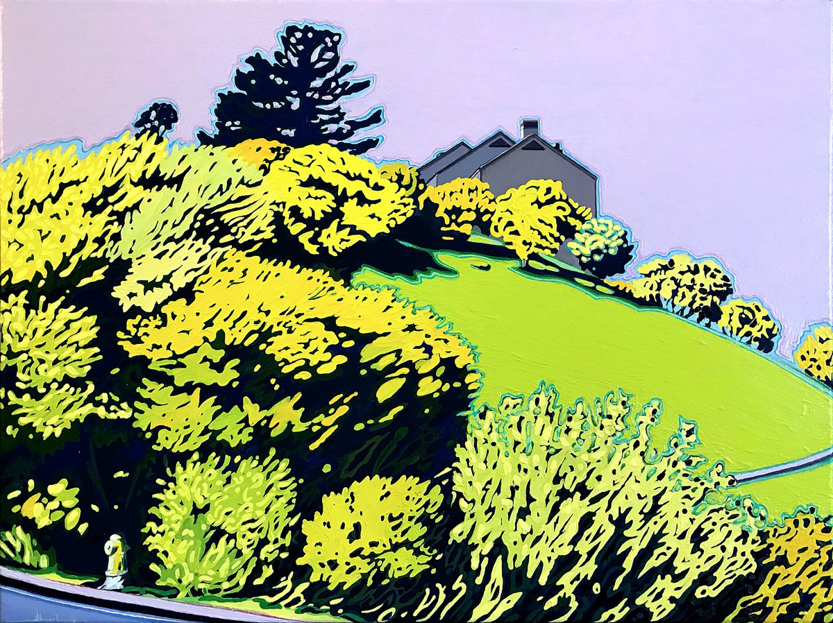 Impressionistic Landscape Acrylic Painting By Alex Nizovsky, 24 X 18, House On The Hill, Original Artwork