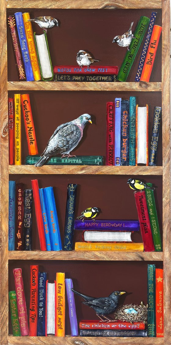 Bookshelf with birds #26